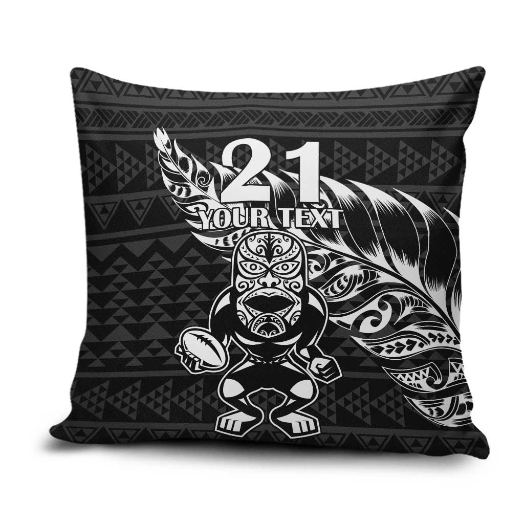 New Zealand Rugby Warrior Custom Pillow Cover Black Fern Taniko Motif - Polynesian Pride