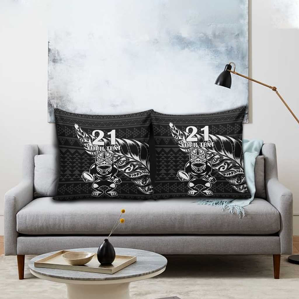 New Zealand Rugby Warrior Custom Pillow Cover Black Fern Taniko Motif - Polynesian Pride