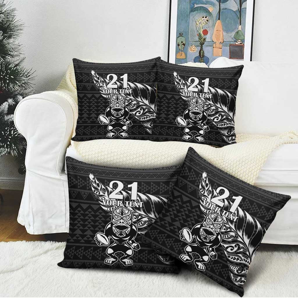 New Zealand Rugby Warrior Custom Pillow Cover Black Fern Taniko Motif - Polynesian Pride