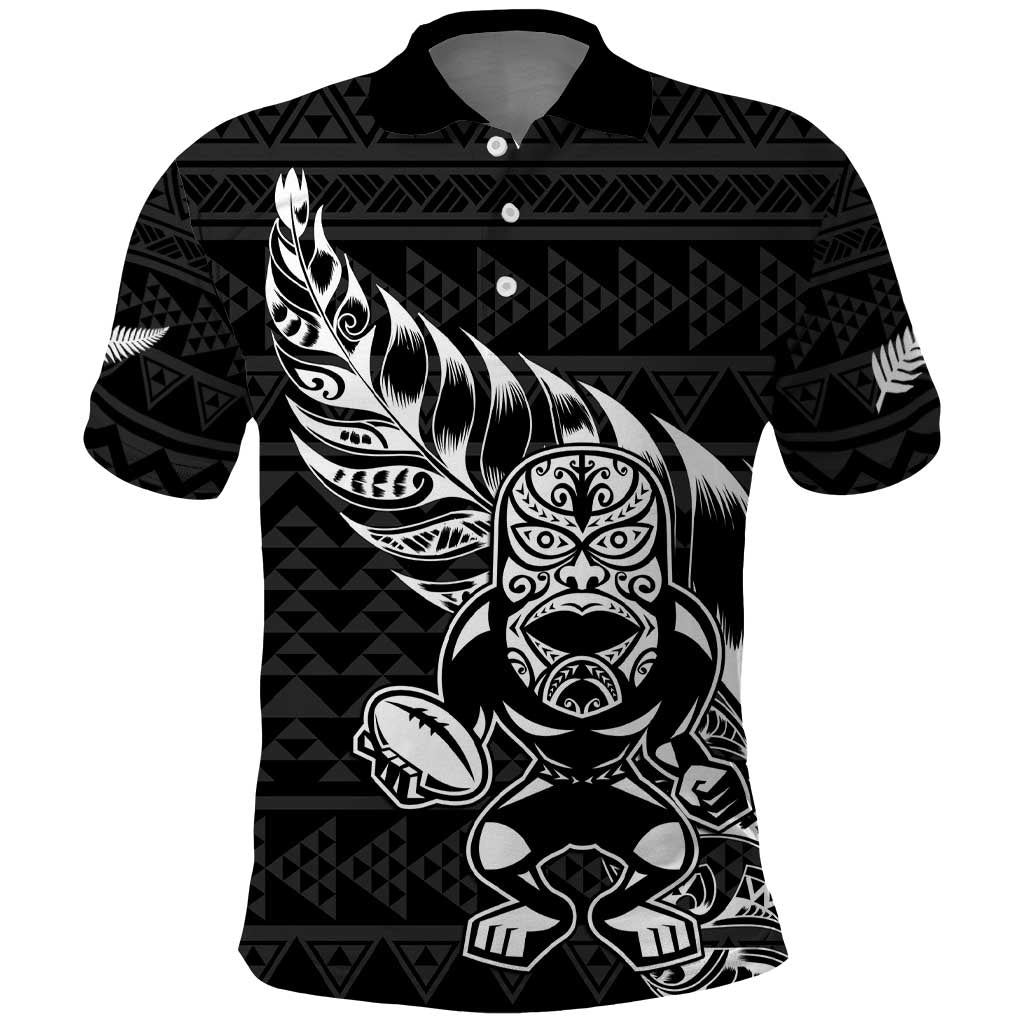 New Zealand Rugby Warrior Custom Polo Shirt Black Fern Taniko Motif