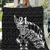 New Zealand Rugby Warrior Custom Quilt Black Fern Taniko Motif