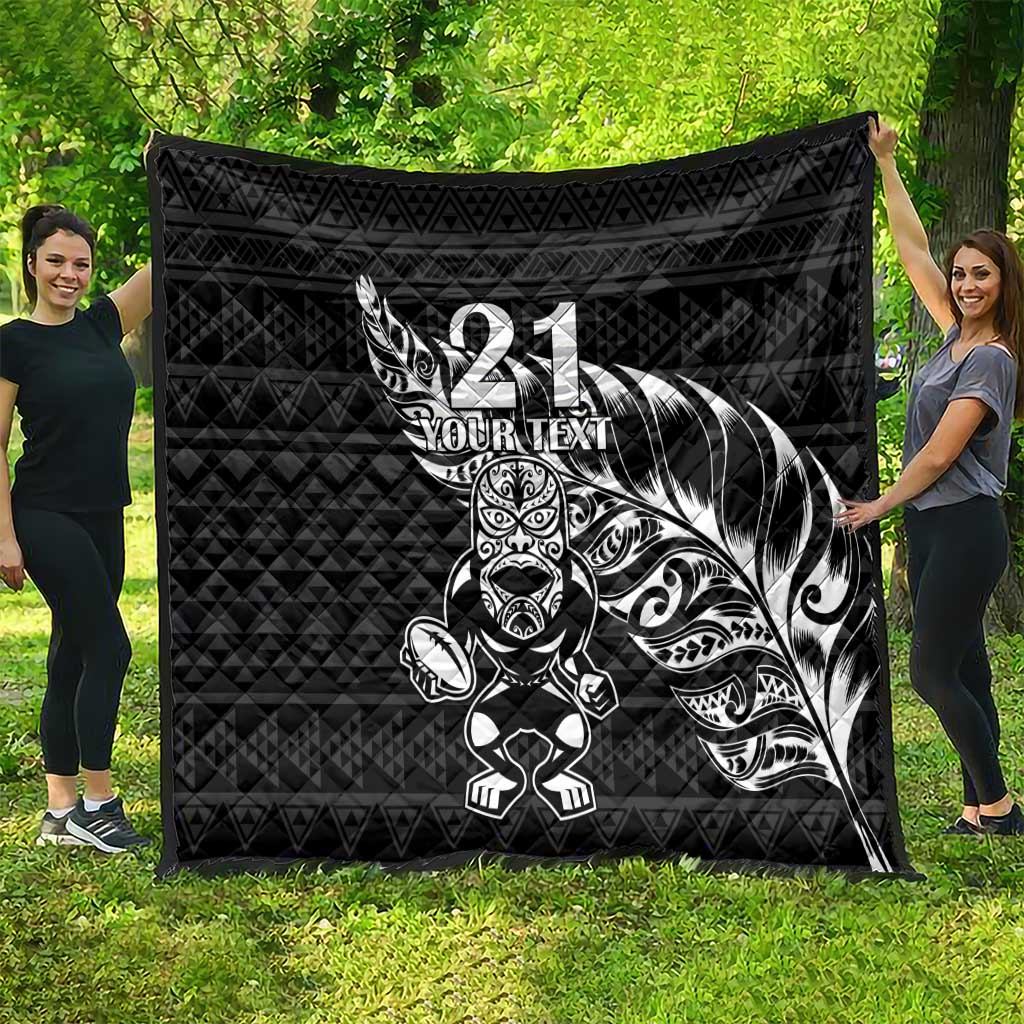New Zealand Rugby Warrior Custom Quilt Black Fern Taniko Motif