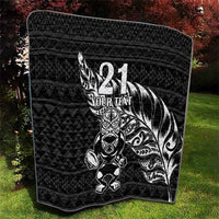New Zealand Rugby Warrior Custom Quilt Black Fern Taniko Motif