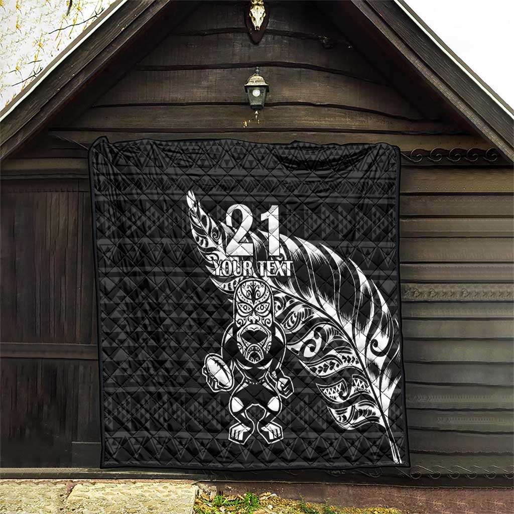 New Zealand Rugby Warrior Custom Quilt Black Fern Taniko Motif