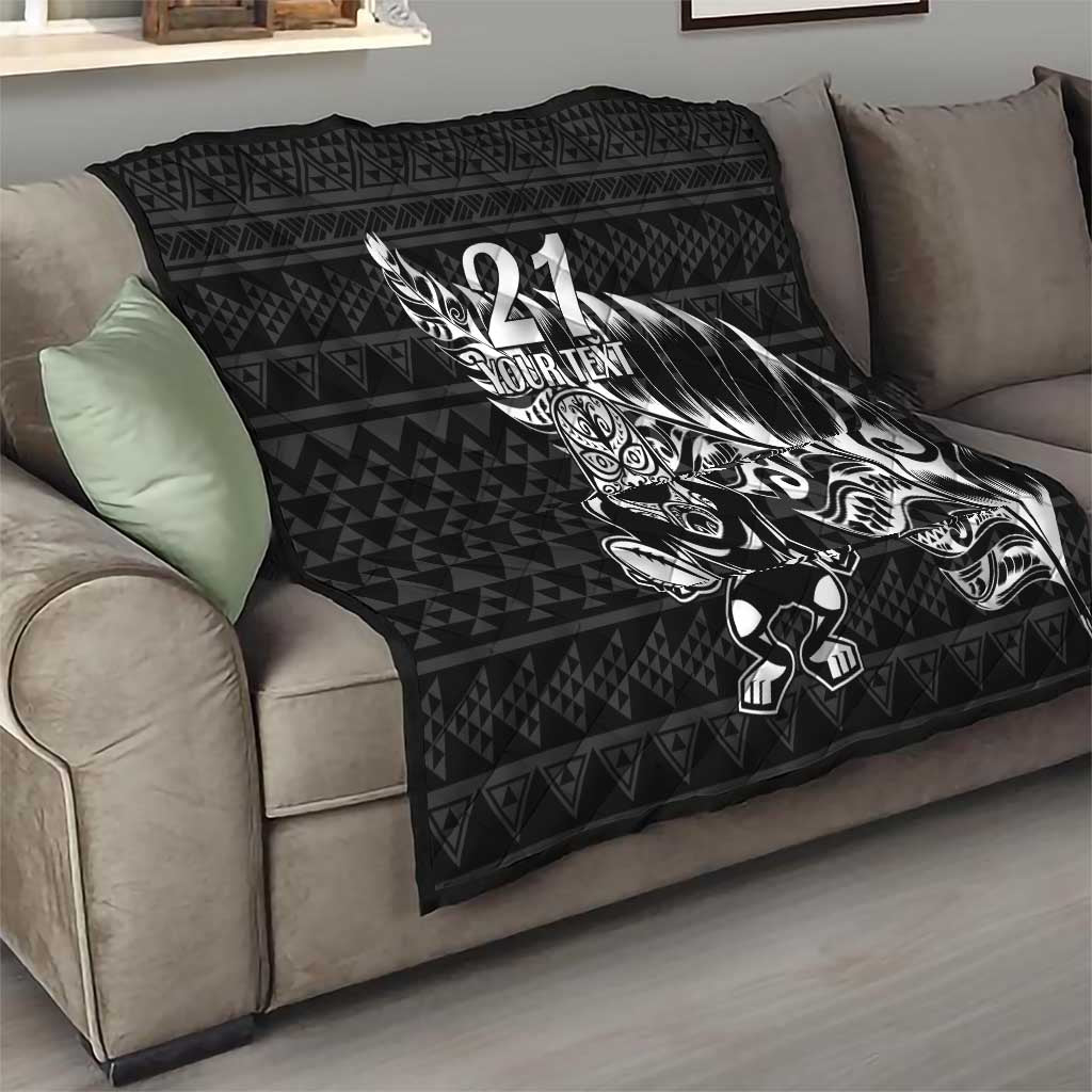 New Zealand Rugby Warrior Custom Quilt Black Fern Taniko Motif