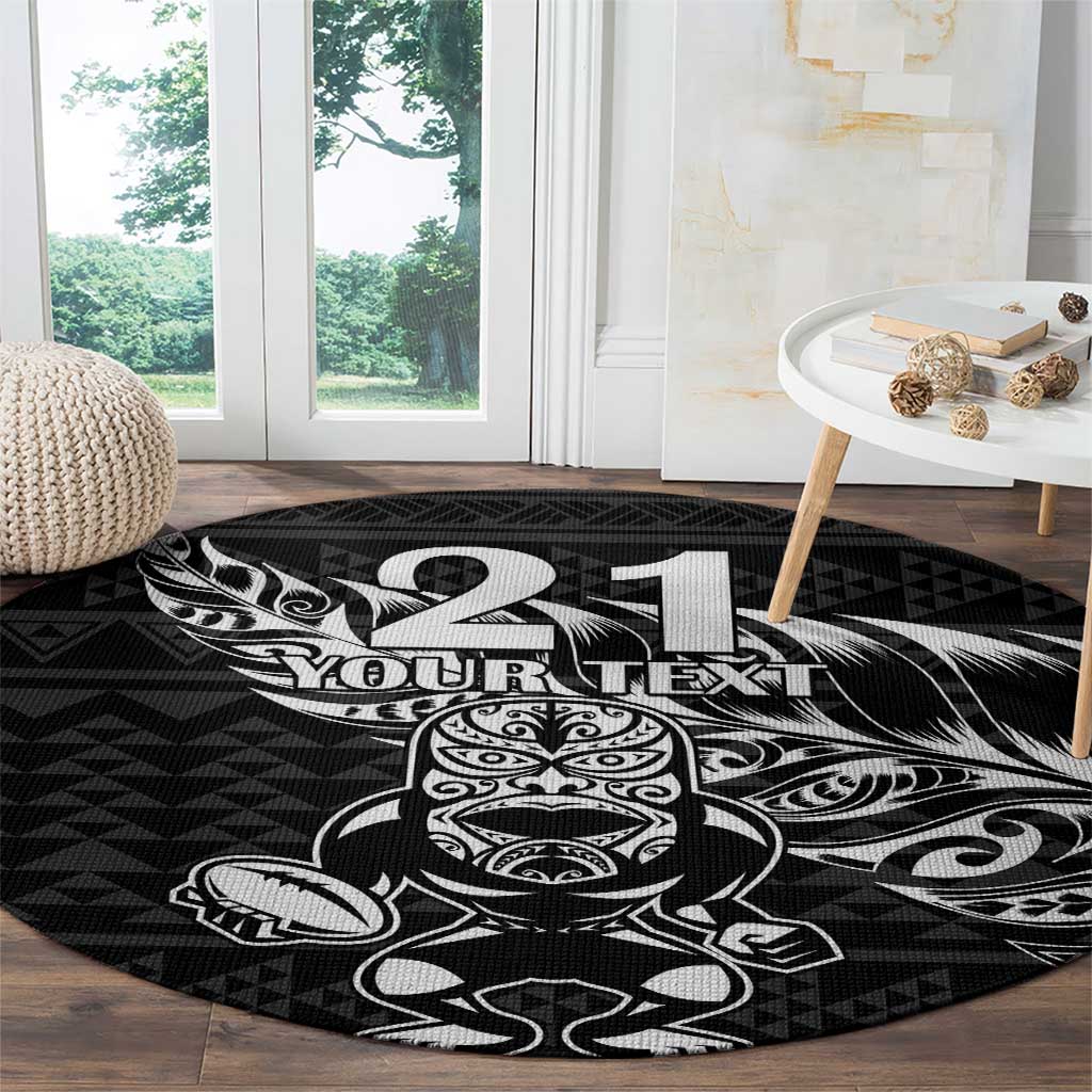 New Zealand Rugby Warrior Custom Round Carpet Black Fern Taniko Motif