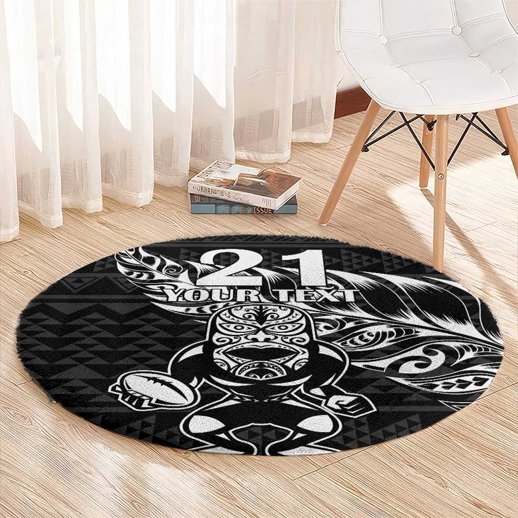 New Zealand Rugby Warrior Custom Round Carpet Black Fern Taniko Motif