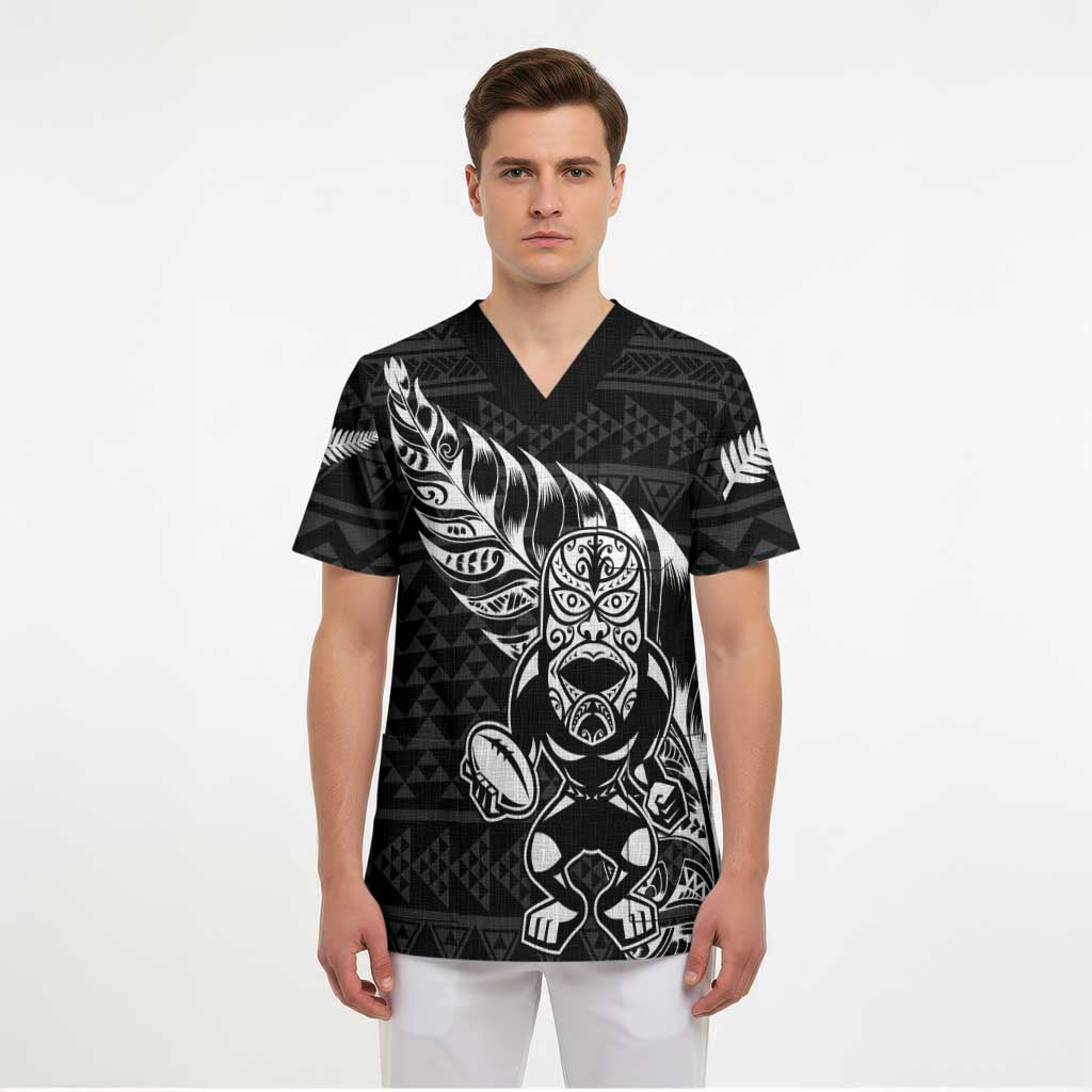 New Zealand Rugby Warrior Custom Scrub Top Black Fern Taniko Motif - Polynesian Pride