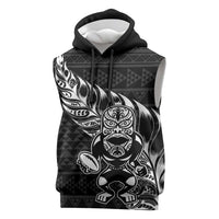 New Zealand Rugby Warrior Custom Sleeveless Hoodie Black Fern Taniko Motif - Polynesian Pride