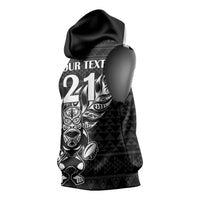 New Zealand Rugby Warrior Custom Sleeveless Hoodie Black Fern Taniko Motif - Polynesian Pride