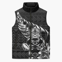 New Zealand Rugby Warrior Custom Sleeveless Puffer Jacket Black Fern Taniko Motif - Polynesian Pride