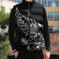 New Zealand Rugby Warrior Custom Sleeveless Puffer Jacket Black Fern Taniko Motif - Polynesian Pride