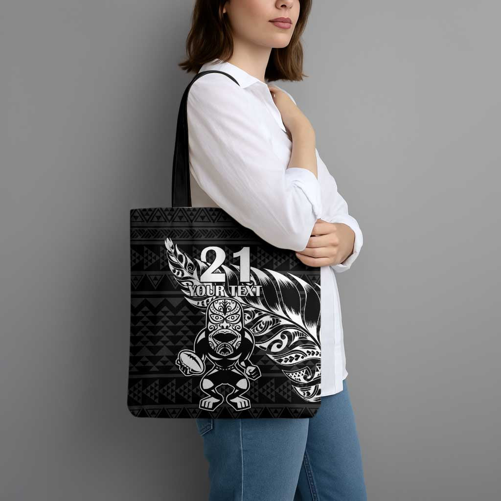 New Zealand Rugby Warrior Custom Tote Bag Black Fern Taniko Motif - Polynesian Pride