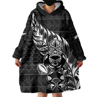 New Zealand Rugby Warrior Custom Wearable Blanket Hoodie Black Fern Taniko Motif