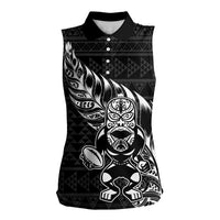 New Zealand Rugby Warrior Custom Women Sleeveless Polo Shirt Black Fern Taniko Motif