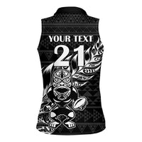 New Zealand Rugby Warrior Custom Women Sleeveless Polo Shirt Black Fern Taniko Motif