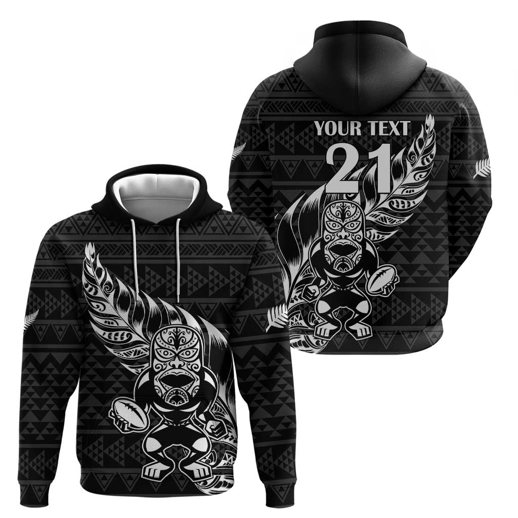 New Zealand Rugby Warrior Custom Zip Hoodie Black Fern Taniko Motif