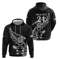 New Zealand Rugby Warrior Custom Zip Hoodie Black Fern Taniko Motif