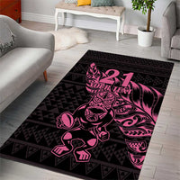 New Zealand Rugby Warrior Custom Area Rug Pink Fern Taniko Motif