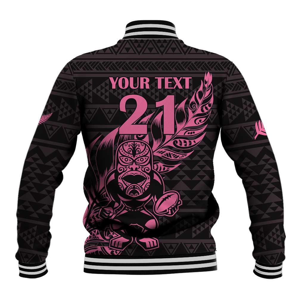 New Zealand Rugby Warrior Custom Baseball Jacket Pink Fern Taniko Motif