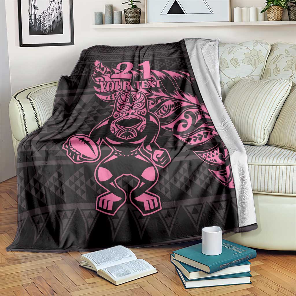 New Zealand Rugby Warrior Custom Blanket Pink Fern Taniko Motif