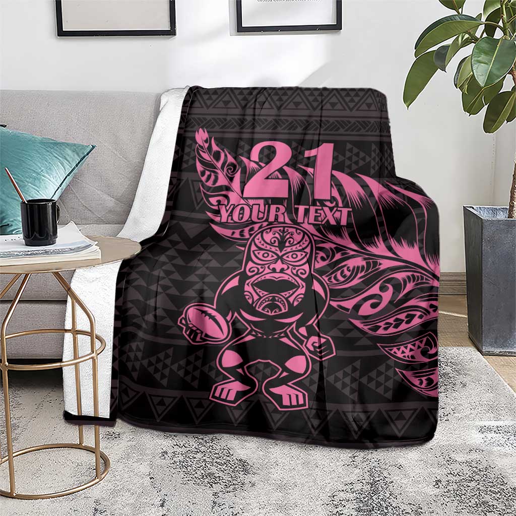 New Zealand Rugby Warrior Custom Blanket Pink Fern Taniko Motif