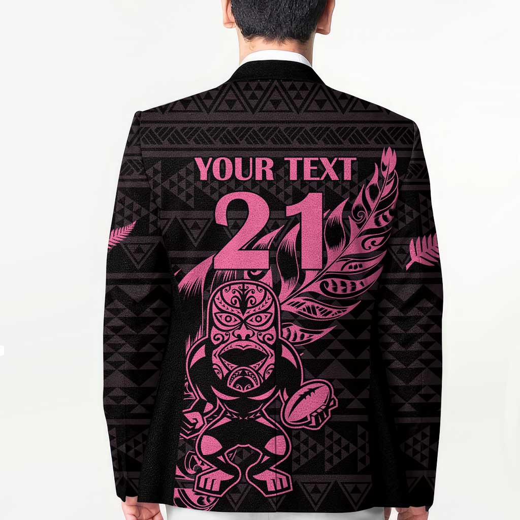 New Zealand Rugby Warrior Custom Blazer Pink Fern Taniko Motif - Polynesian Pride