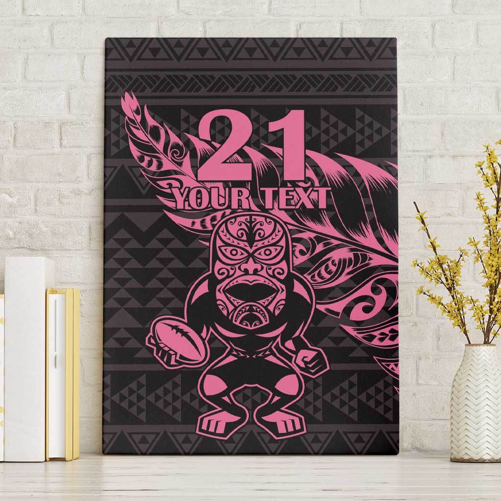 New Zealand Rugby Warrior Custom Canvas Wall Art Pink Fern Taniko Motif