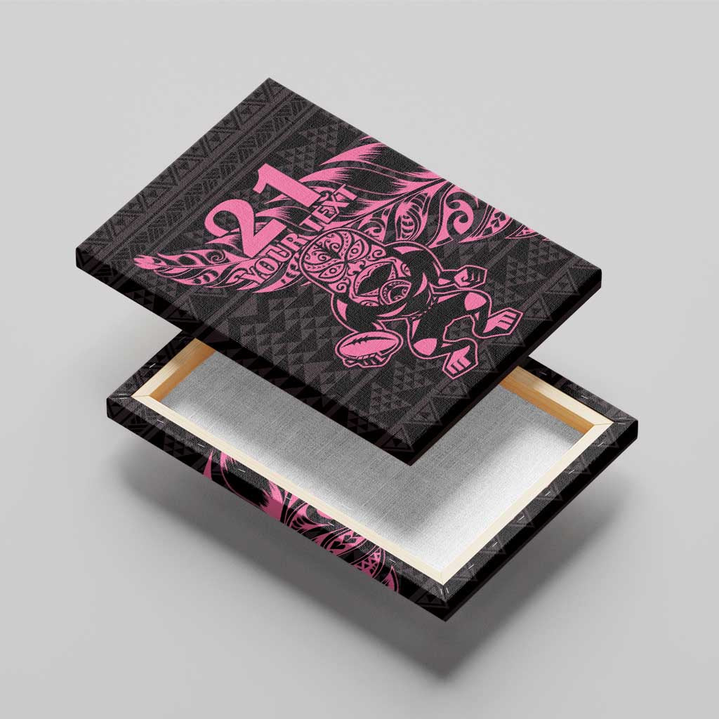 New Zealand Rugby Warrior Custom Canvas Wall Art Pink Fern Taniko Motif