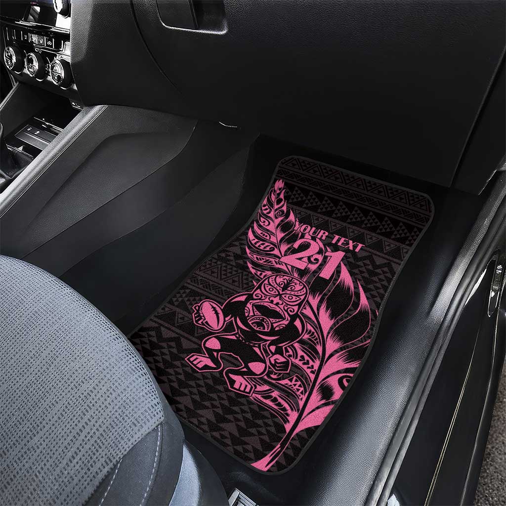 New Zealand Rugby Warrior Custom Car Mats Pink Fern Taniko Motif