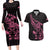 New Zealand Rugby Warrior Custom Couples Matching Long Sleeve Bodycon Dress and Hawaiian Shirt Pink Fern Taniko Motif