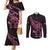 New Zealand Rugby Warrior Custom Couples Matching Mermaid Dress and Long Sleeve Button Shirt Pink Fern Taniko Motif