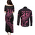 New Zealand Rugby Warrior Custom Couples Matching Puletasi and Long Sleeve Button Shirt Pink Fern Taniko Motif