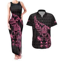New Zealand Rugby Warrior Custom Couples Matching Tank Maxi Dress and Hawaiian Shirt Pink Fern Taniko Motif