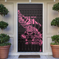 New Zealand Rugby Warrior Custom Door Cover Pink Fern Taniko Motif - Polynesian Pride