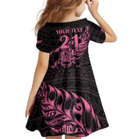 New Zealand Rugby Warrior Custom Family Matching Mermaid Dress and Hawaiian Shirt Pink Fern Taniko Motif