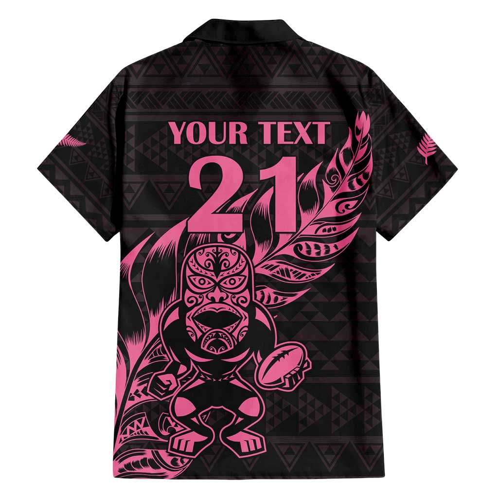 New Zealand Rugby Warrior Custom Family Matching Puletasi and Hawaiian Shirt Pink Fern Taniko Motif