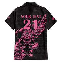 New Zealand Rugby Warrior Custom Family Matching Summer Maxi Dress and Hawaiian Shirt Pink Fern Taniko Motif