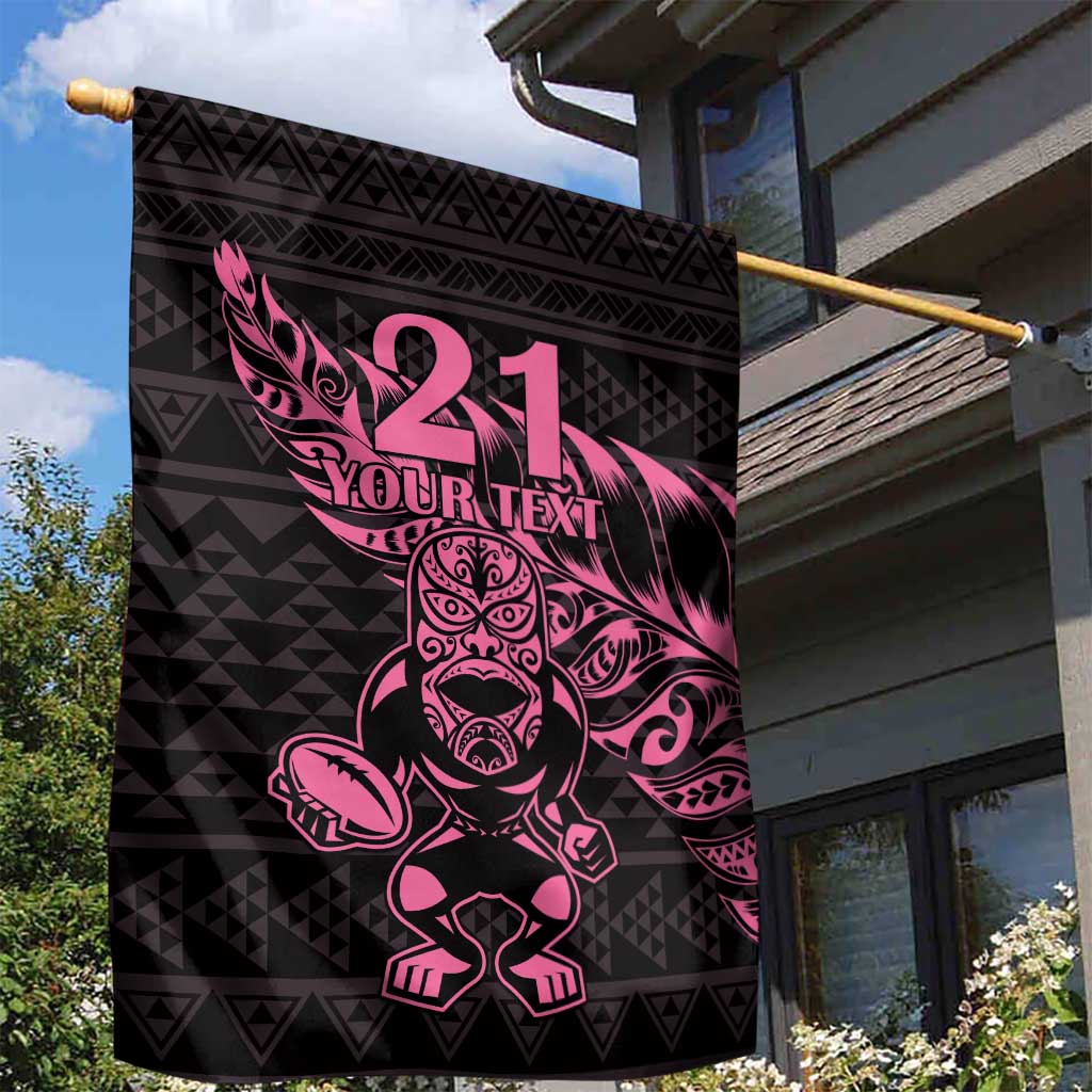 New Zealand Rugby Warrior Custom Garden Flag Pink Fern Taniko Motif