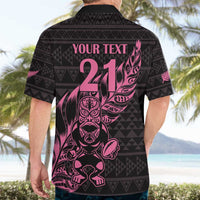 New Zealand Rugby Warrior Custom Hawaiian Shirt Pink Fern Taniko Motif