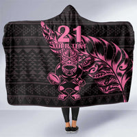 New Zealand Rugby Warrior Custom Hooded Blanket Pink Fern Taniko Motif