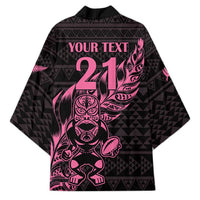 New Zealand Rugby Warrior Custom Kimono Pink Fern Taniko Motif - Polynesian Pride