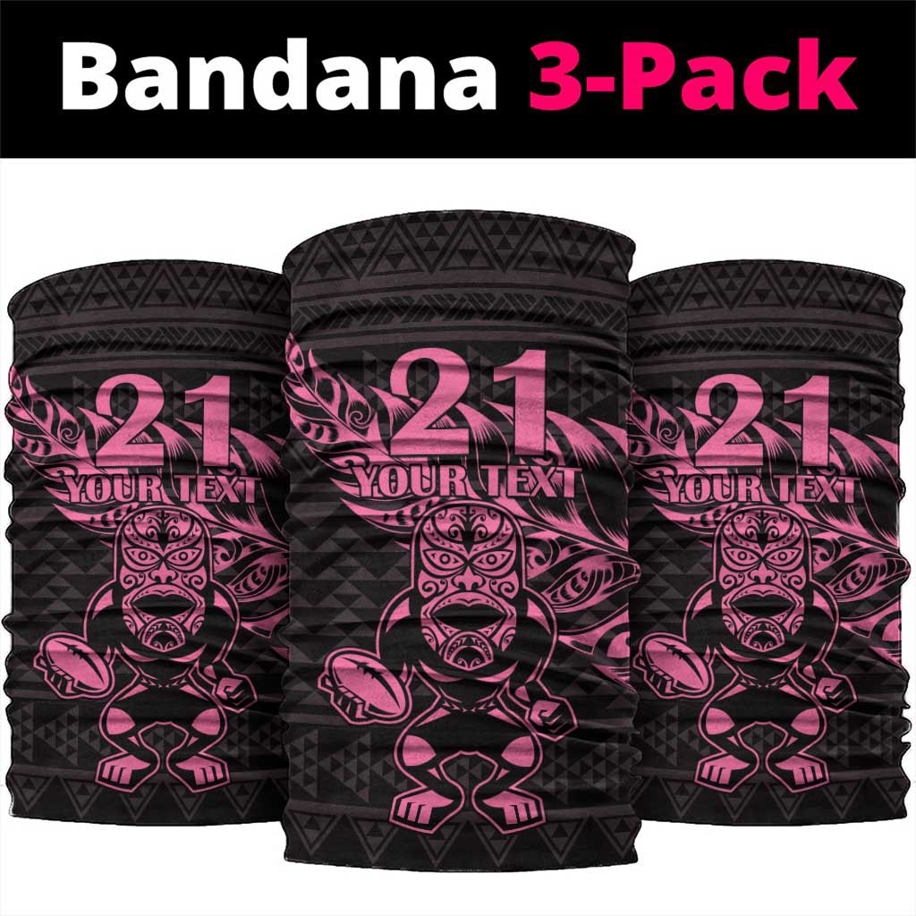 New Zealand Rugby Warrior Custom Neck Gaiter Pink Fern Taniko Motif - Polynesian Pride