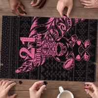 New Zealand Rugby Warrior Custom Puzzle Pink Fern Taniko Motif - Polynesian Pride