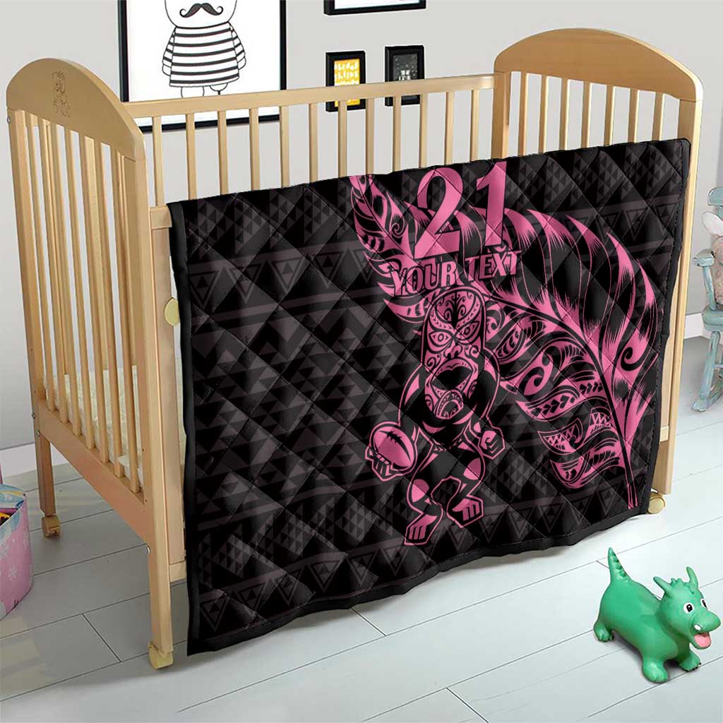 New Zealand Rugby Warrior Custom Quilt Pink Fern Taniko Motif