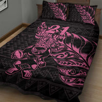 New Zealand Rugby Warrior Custom Quilt Bed Set Pink Fern Taniko Motif