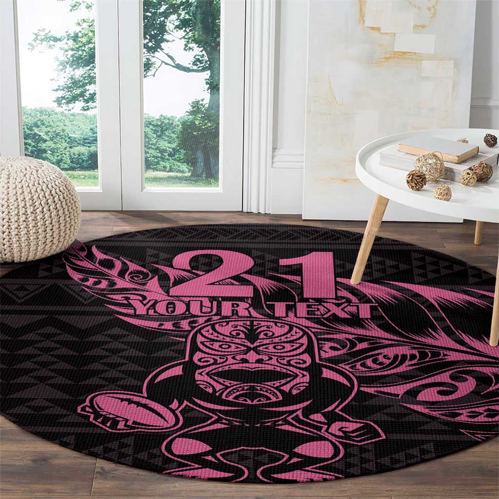 New Zealand Rugby Warrior Custom Round Carpet Pink Fern Taniko Motif