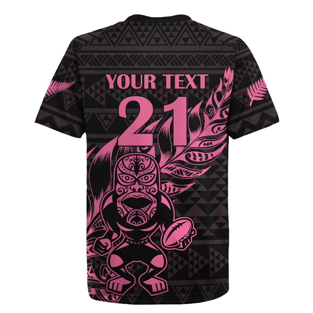 New Zealand Rugby Warrior Custom Rugby Jersey Pink Fern Taniko Motif