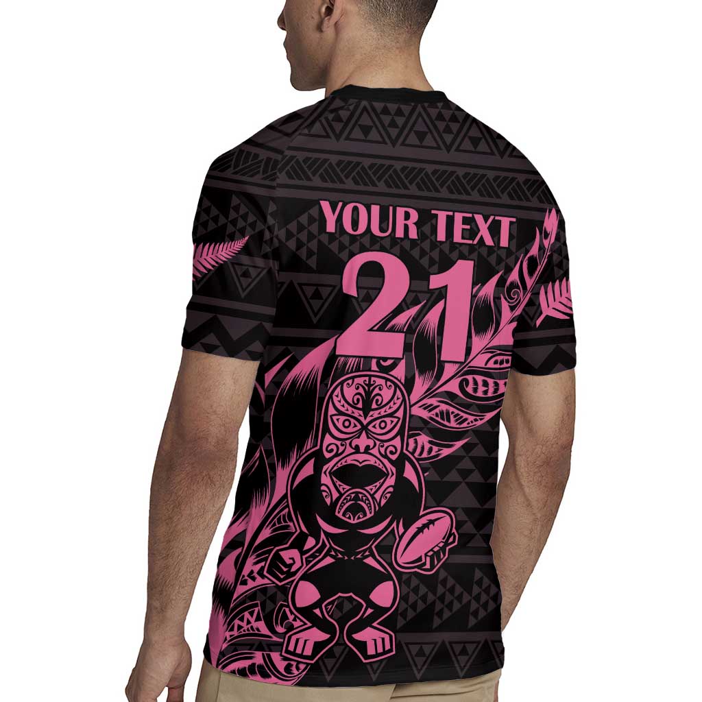 New Zealand Rugby Warrior Custom Rugby Jersey Pink Fern Taniko Motif
