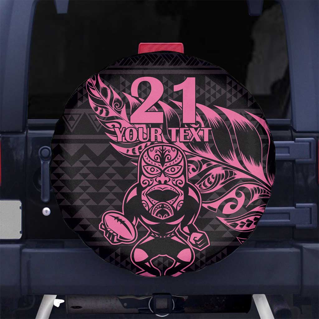 New Zealand Rugby Warrior Custom Spare Tire Cover Pink Fern Taniko Motif